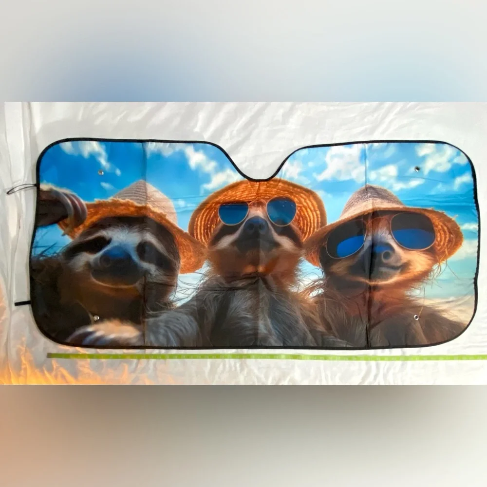 Sloths on Vacation Windshield Sunshade Brings Chill Cuteness to Your Car NWOT